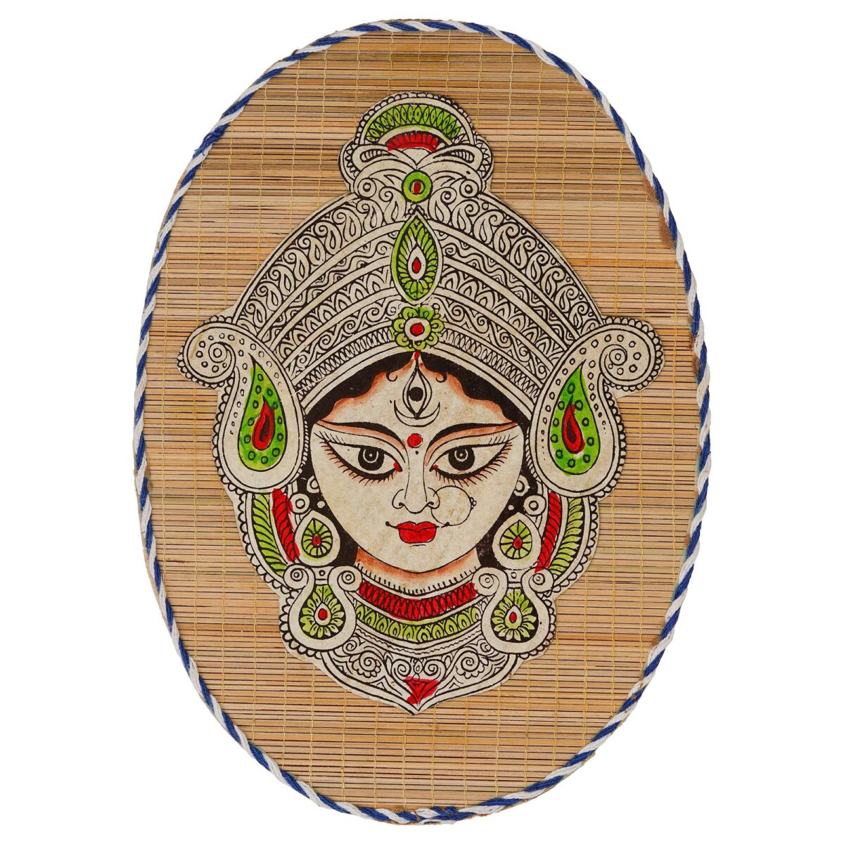 Oval Shaped Design Bamboo Hand Crafted Wall Hangings Of Durga Maa For Home Decor | Bamboo Art For Wall Decor - Image 2