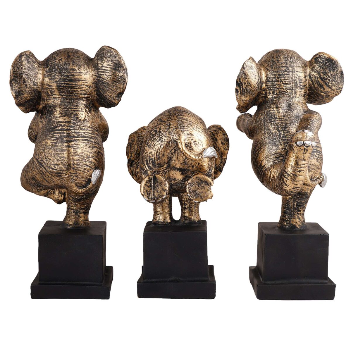 Polyresin Elephant Showpiece Statue and Artifacts for Home Decor, Living Room, Table Decoration for Gifting, Interiors and Diwali Decoration Golden (Set Of 3) - Image 3