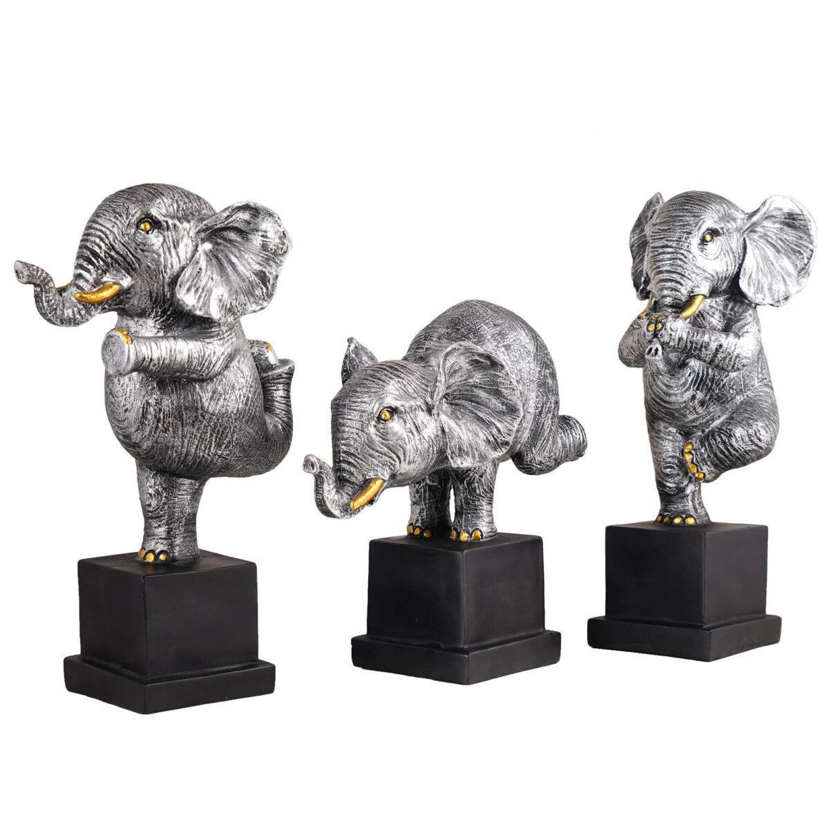 Polyresin Elephant Showpiece Statue and Artifacts for Home Decor, Living Room, Table Decoration for Gifting, Interiors and Diwali Decoration Silver (Set Of 3) - Image 4