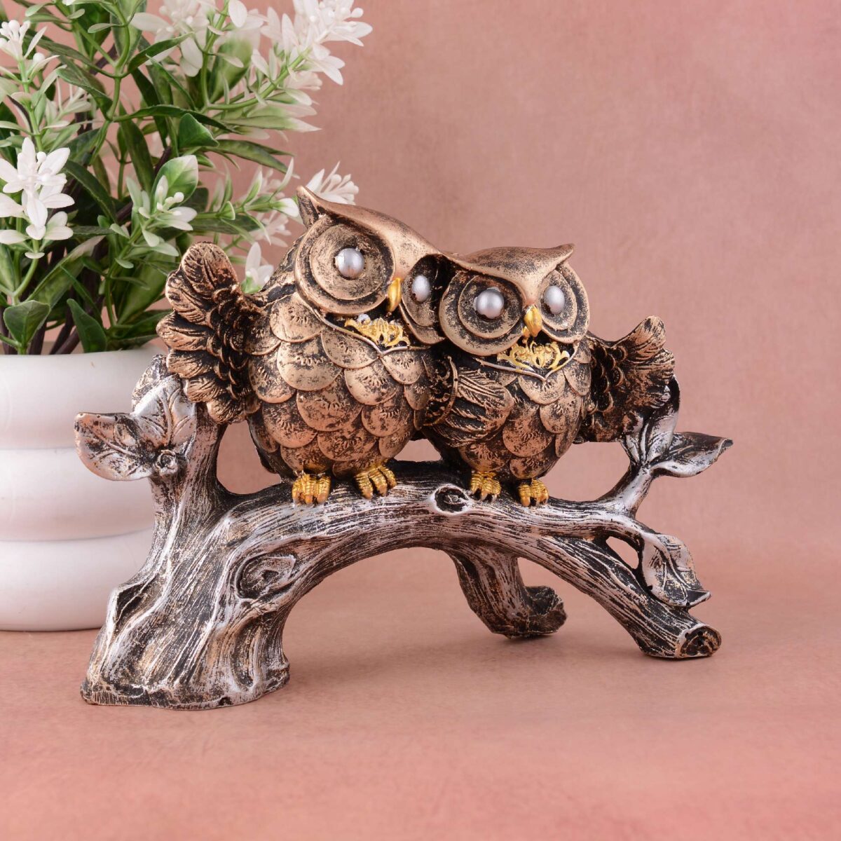 Owl Family Sitting on Tree Decorative Bird Showpieces Statue for Home Decor Living Room Bedroom Wall Shelf Table Top Garden Decoration Items -2