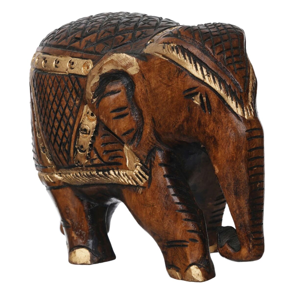 Rajasthani Tribal Handmade Brown '' Elephant '' Figured Wooden Statue Antique Design Elephant for Showpiece with Brown Colour-1 - Image 4