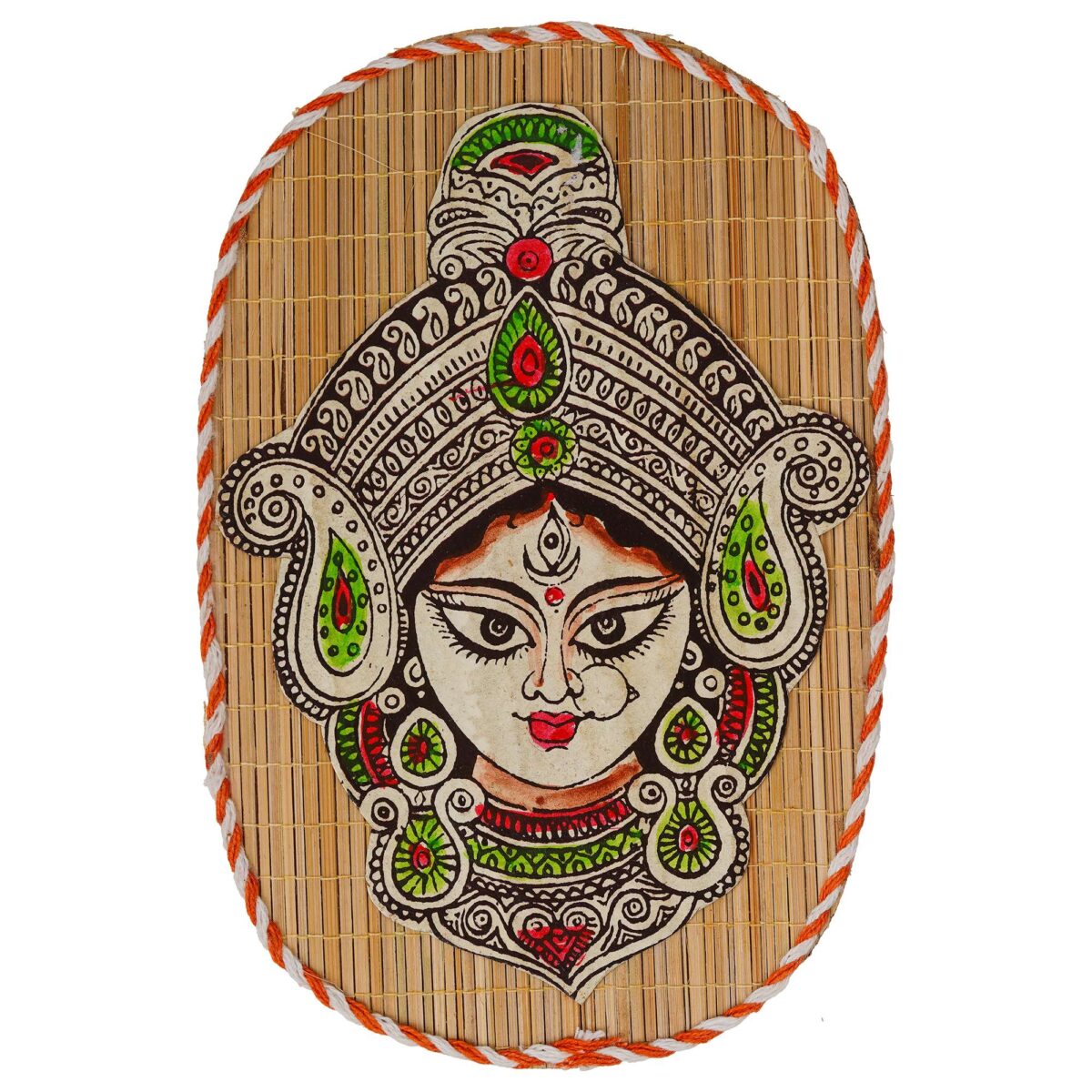 Oval Shaped Design Bamboo Hand Crafted Wall Hangings Durga Ji  For Home Decor | Bamboo Art For Wall Decor - Image 4