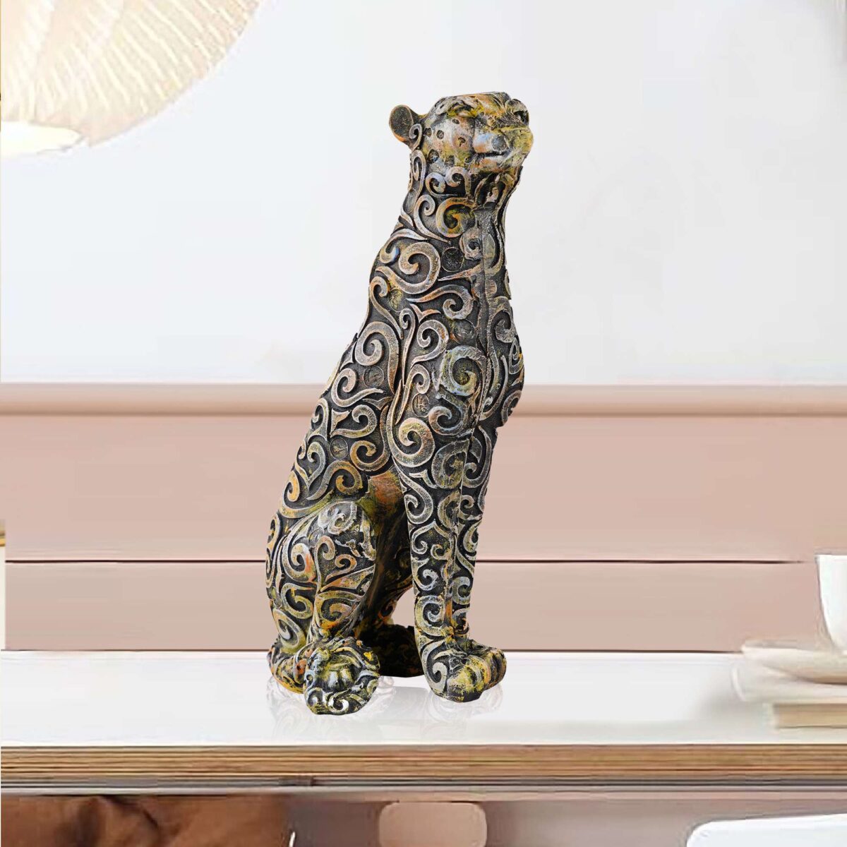 Panther Sitting Position Animal Showpiece Antique Sculpture for Home Decor Showpiece Figurine -2